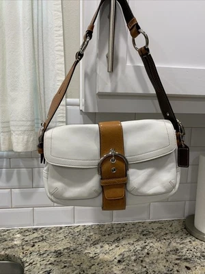 Bolso de Hombro Coach De Colección Soho Hebilla Cartera Cuero Blanco Marrón con Bolsa para el Polvo Foto 1 de 4