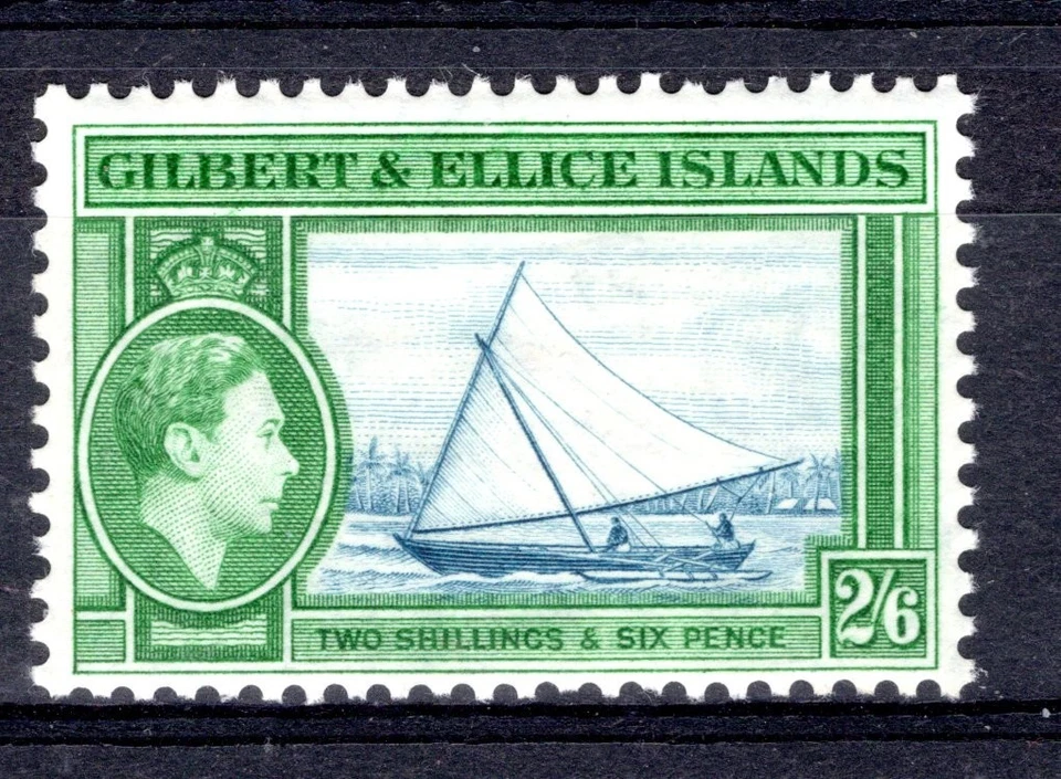 Gilbert & Ellice Is 1938 sg 53 2/6 deep blue & emerald ship LM — 第 1/1 张图片