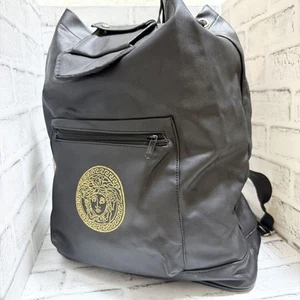 Rare Good Condition Versace Backpack Bag Rucksack Medusa Leather Black - Picture 1 of 14