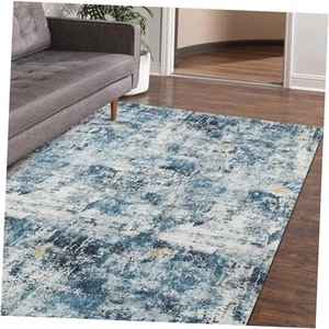 3x5 Modern Thick Pile Area Rug Machine Washable, 3' x 5' Carpet 3×5 Blue White - Picture 1 of 7