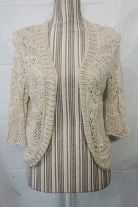 Cárdigan abierto de ganchillo JM Collection para mujer mezcla de algodón manga 3/4 talla S boho - Imagen 1 de 5