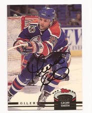 1992-93 Stadium Club # 84 Geoff Smith Autograph / Signed card Ednonton Oilers