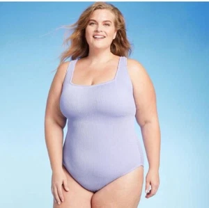 Kona Sol One Piece Swimsuit Pucker Textured Square Neck High Coverage Size 20 - Picture 1 of 4