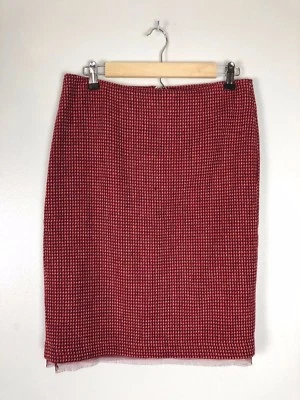 Falda Kenneth Cole Borgoña Mezcla Lana A Cuadros, Parte Inferior de Gasa con Flecos, Talla 6 Foto 1 de 4
