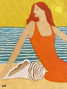 Alan Lofsness - Acrylic Painting "Woman with Shell" Art 12 x 16 in. canvas - Picture 1 of 8