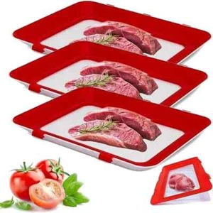 JUEGO DE 4 BANDEJAS INTELIGENTES VIDA SALUDABLE CONSERVACIÓN DE ALIMENTOS ALMACENAMIENTO APILABLE ROJO BLANCO - Imagen 1 de 10