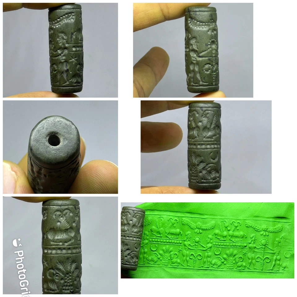 Jade ok near eastern cylinder intaglio stone bead - Image 1 of 4