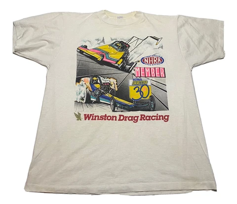 Vintage Winston Drag Racing NHRA T-Shirt White Size XL J6 Cover
