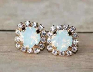 2.00Ct Round Cut Lab-Created Fire Opal Halo Stud Earrings 14K Yellow Gold Plated - Picture 1 of 4