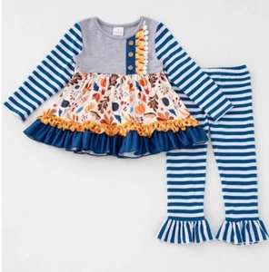 NEW Boutique Pumpkin Ruffle Tunic Dress & Leggings Girls Outfit - Picture 1 of 11