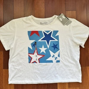 Under Armour UA Americana Stars Crop T Girls Short Sleeve Shirt White XL New! - Picture 1 of 7