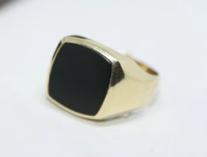 Anello uomo onice quadrato pesante oro giallo massiccio 10 carati originale nuova dichiarazione misura 10 - Foto 1 di 23