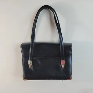 Koret Vintage Handbag Mid Century Black Leather Gold Hardware Shoulder Bag - Picture 1 of 13