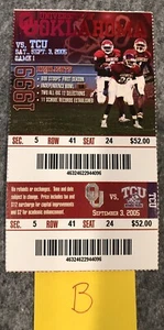 2005 Oklahoma 10 TCU 17 Ticket Red Foil Greatest Upsets CFB History #34 VG A - Picture 1 of 3