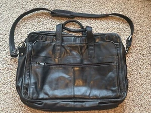 Heritage Black Leather Briefcase Shoulder tote Bag Style 120155 - Picture 1 of 19