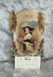 Komplimente von T. O Bush & Sohn 1995 Mini Zauber Kalender Werbung Frau und Hirsch - Bild 1 von 3