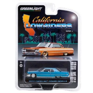 Greenlight LOWRIDERS Series 2: 1972 Cadillac Coupe DeVille (Blue) 1/64 Scale - Picture 1 of 2