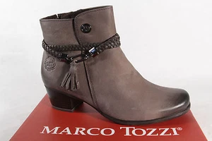Marco Tozzi Boots Ankle Boots Real Leather Gray New - Picture 1 of 7