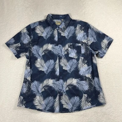 Camisa Haggar Para Hombres 2XL XXL Azul Marino Floral Calce Relajado Elastizada Abotonada Manga Corta Foto 1 de 4