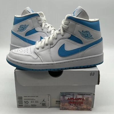 Size 10 - Air Jordan 1 Mid UNC W White Blue Leather (BQ6472-114) - Image 1 of 4