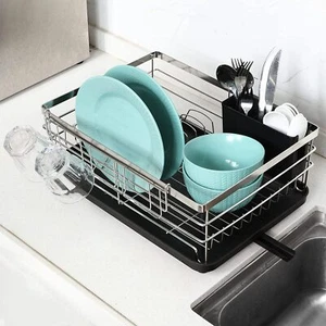 Scolapiatti Cucina Scolapiatti Inox con Porta Utensili Scolapiatti Vassoio - Foto 1 di 7