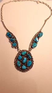 RB~Running Bear~**TURQUOISE CLUSTER PENDANT NECKLACE**~Sterling Silver~43 GRAMS - Picture 1 of 20