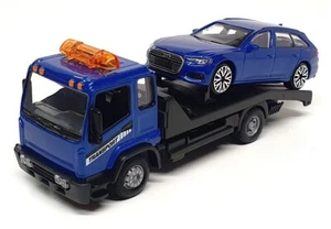 Burago 1/43 Scale 18-31418 - Flatbed Tow Truck & Audi - Blue - Picture 1 of 5