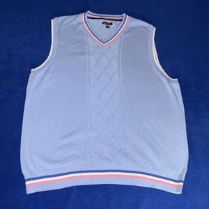 Chaleco Suéter Club Room Para Hombre Tejido con Cable Algodón Cuello en V Azul Rosa Talla XXL NUEVO - Imagen 1 de 8