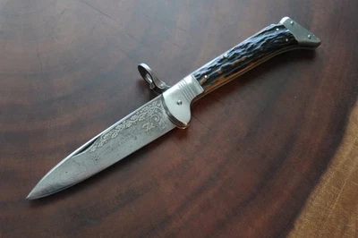 RARE JA HENCKELS SOLINGEN GERMANY LOCKBACK POCKET HUNTING KNIFE ~ DAMASCUS - Image 1 of 4