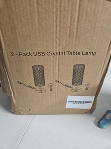 Dimmable Touch Control Crystal Table Lamp Set with USB Charging Ports, 2 Pk Rose - Picture 1 of 4