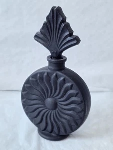 Vtg Deco Style Black Satin Glass Sunflower Perfume Bottle W/ Stopper 6.5" - Picture 1 of 9