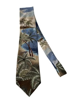 Corbata Tropicals de Tango 100 % Seda Palmeras Océano Tropical Playa Exterior De Colección Foto 1 de 4