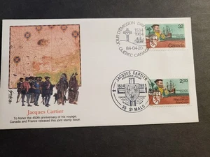 Jacques Cartier Voyage 1984 doble cubierta Fleetwood Cachet Canadá y Francia - Imagen 1 de 2