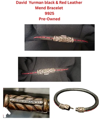 Pulsera de cuero negro David Yurman Chevron de plata esterlina .925 para hombre  Foto 1 de 4