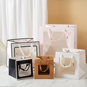 5pcs Thick Paper Bags with Transparent Window For Gift Packaging Bags Wedding - Picture 1 of 18