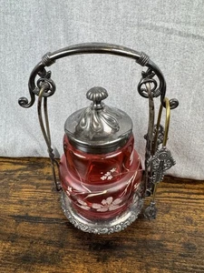 Antike viktorianische Gurkenrolle Preiselbeere handbemalt Rogers & Bros gestempelt & # - Bild 1 von 24