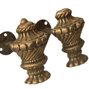 Paar alte neoklassizistische Urnenvorhang Raffhalter - Metallguss Gold Patina - Bild 1 von 4
