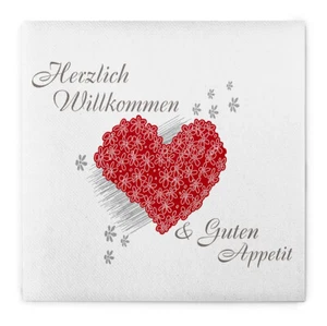 Serviette Herzlich Willkommen in Weiß aus Linclass® Airlaid 40 x 40 cm, 50 Stück - Bild 1 von 10