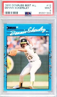 HOF'er DENNIS ECKERSLEY # 12 1990 DONRUSS BEST A.L. - PSA MINT 9. - Image 1 of 2