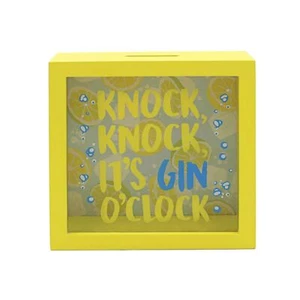 Knock Knock It's Gin O'Clock Spardose aus Holz Spardose Münzspardose - Imagen 1 de 1