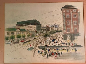 MCM Copenhagen Cityscape Print vesterbro københavn victor weinrich 1948 SIGNED - Picture 1 of 8