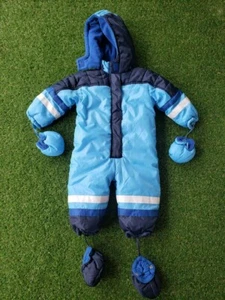 Vintage 1990s French Toast 24 Months Blue Striped Snowsuit w Gloves & Booties - Picture 1 of 5