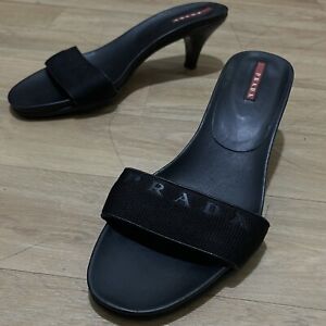 Prada Pantent Leather Kitten Heel Slide Sandals Women’s Black Size 40eu 10us