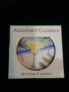Set of 4 4" round absorbent coasters cork backed party theme - NEW awesome - Picture 1 of 5