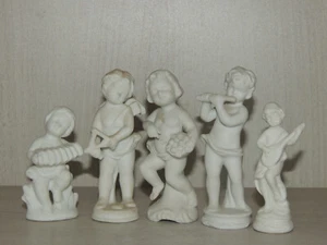 Grupo de 5 querubines galleta porcelana antigua, 1900ca Italia - Imagen 1 de 5