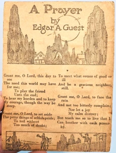 A Prayer by Edgar A Guest cardboard stock 4 x 5.5" Grant and Teach Me O Lord - Picture 1 of 2