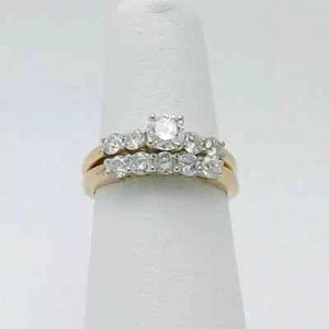 2ctw Round Real Moissanite Solitaire Wedding Ring Set 14k Yellow Gold Plated - Picture 1 of 2
