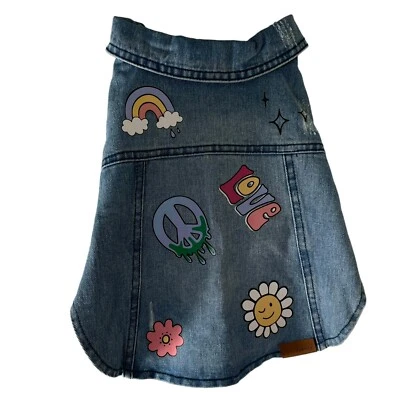 Abrigo Chaqueta Vaquera Cachorro Perro Talla Pequeña 13" Azul Lavado Claro Jean Peace Love Foto 1 de 4