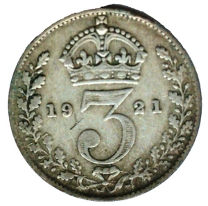 1921 BRITISH THREEPENCE 3d Old British Silver King George V Crowned Denomination - Picture 1 of 2