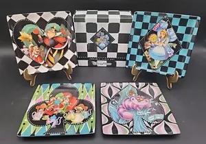 Disney Parks Plates Alice In Wonderland 6” Square Set Of 4 Ceramic Original Box - Picture 1 of 16